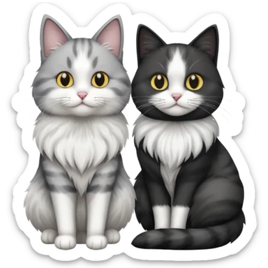 a realistic looking very fluffy grey and white cat sitting next to another cat sticker
