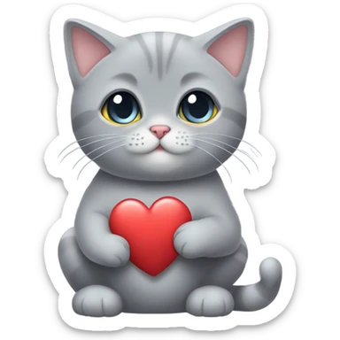 Cute grey british short hsir cat holding love sticker