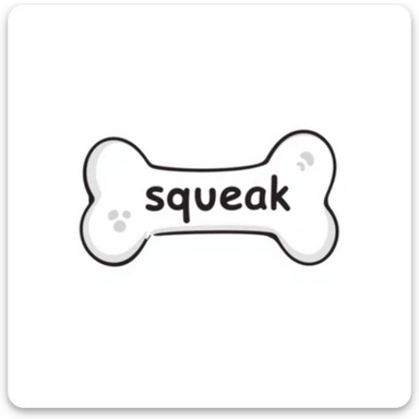 dog bone with the word 'squeak' sticker