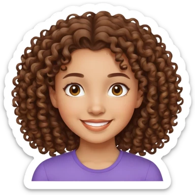 mixed-race girl with curly brown hair, smiling face sticker