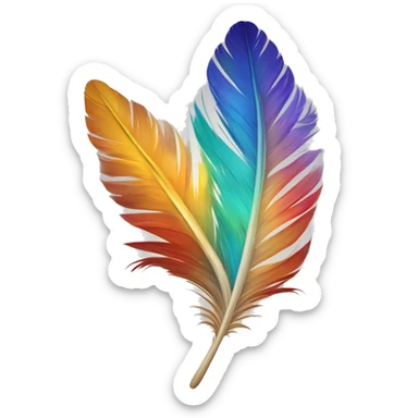 A colorful feather gently curls with a small star shining on it, symbolizing creativity and originality. sticker