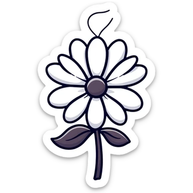 colorful cartoon flower with a small bow, playful style sticker