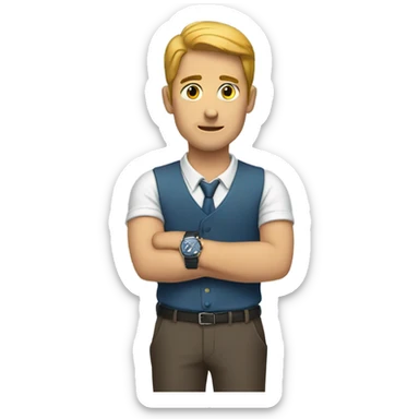 man looking at his watch on his wrist sticker