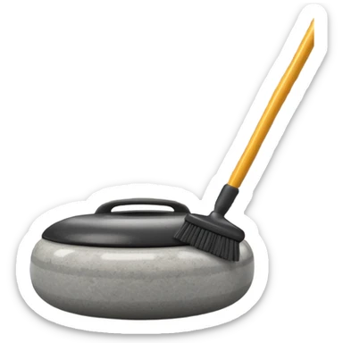 An icon showing a detailed close-up of a curling stone sliding across the ice, with a broom in motion beside it. The background features an indoor stadium with cheering spectators on the stands. Transparent background captures the strategy and focus of curling. sticker
