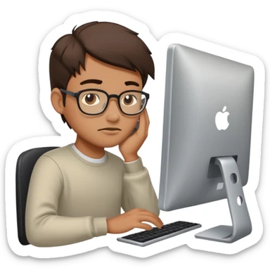 young programmer working very hard on the computer, squinting sticker