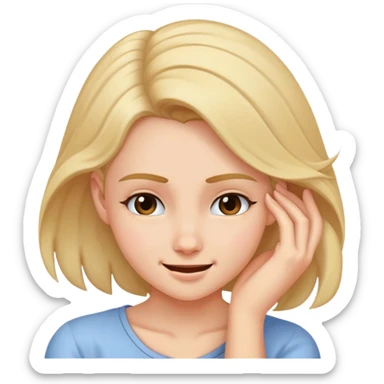 Girl smirking pushing hair behind ear sticker