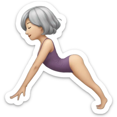 Chinese lady grey hair doing yuga body up side down sticker