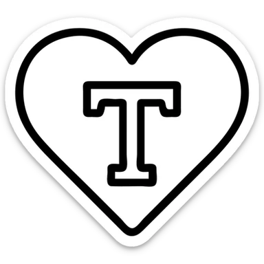 pink heart with a bold letter T in the center sticker