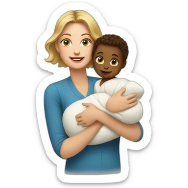 A white woman with an infant sticker