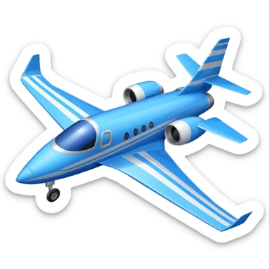 A compact jet with a blue-striped body and angled wings, climbing upward with steady power.
 sticker