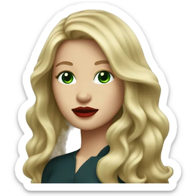 dark blond long hair with green eyes and red lips sticker