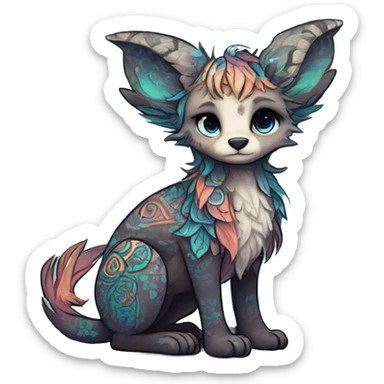 cute Kawaii edgy ethereal shy epic fantasy animal fursona Fionbri creature by griffsnuff & LiLaiRa & Falvie with exotic colors with intricate patterns full body sticker