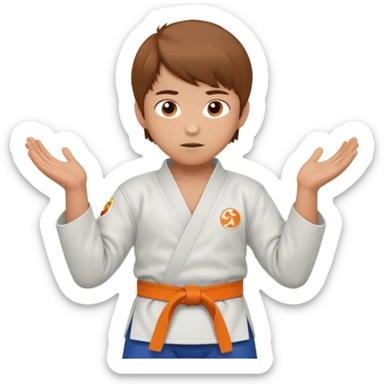 garcon blanc judoka cheveux brun avec ceinture orange sticker