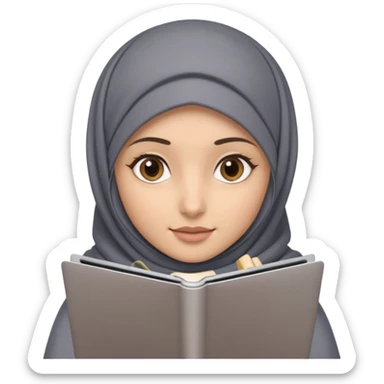 A girl with a gray hijab and hazel eyes is holding a MateBook laptop. sticker
