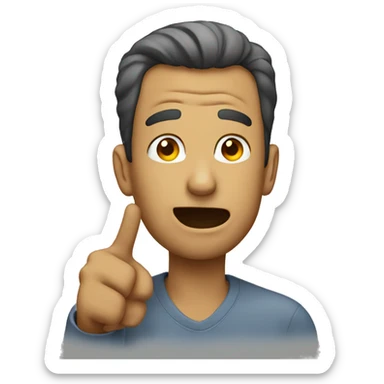 man pointing at his ear sticker