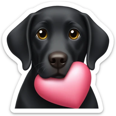 Black Labrador holding a love heart  sticker