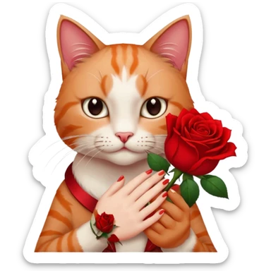 Flower 🌹in hand whiteout face in hand cat whitout  face person and Cat just hand sticker
