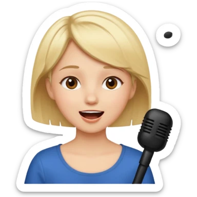 Crea una chica cantando con pelo rubio corto con ojos cafes  sticker