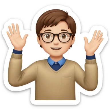 hazme a un niño con gafas con el pelo castaño que esta aplaudiendo sticker