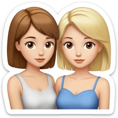 Two women flirting, one with short brown hair and the other with long blonde hair sticker