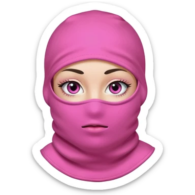 baggy stylish 3 hole balaclava pink in colour with girly eyes showing through the eye holes of the balaclava with beautiful eyelashes on  sticker