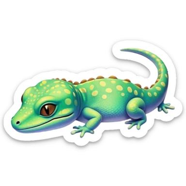 Meme-Worthy Cute Sleeping Gecko Portrait Emoji, Head resting peacefully with a contented smile, showcasing a diminutive, patterned body with smooth scales and eyes gently closed in serene slumber, Simplified yet adorably endearing features, highly detailed, glowing with a soft, drowsy tropical light, high shine, relaxed and utterly lovable, stylized with an air of playful laziness, soft glowing outline, capturing the essence of a sleeping gecko that feels destined to become the next viral icon of adorable rest! sticker