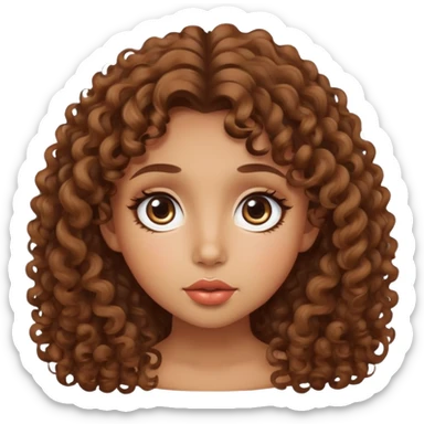 Uma garota morena um pouco amarela, de cabelo médio bem cacheado, olhos e lábios grandes, rosto um pouco arredondado e armonico  sticker