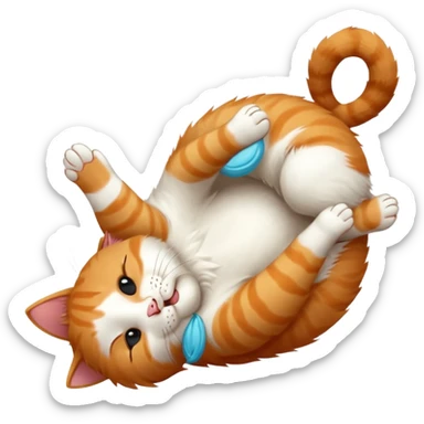 ginger and white small cat in funny positions upside down with eyes closed sticker