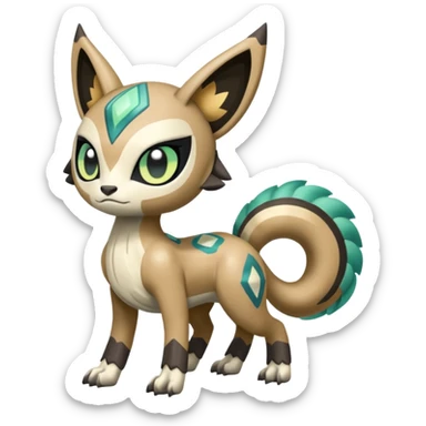 Meloetta-Vernid-Primagen-Fionbri-Trico-Protogen-hybrid-fusion-Fakémon-creature, full body sticker