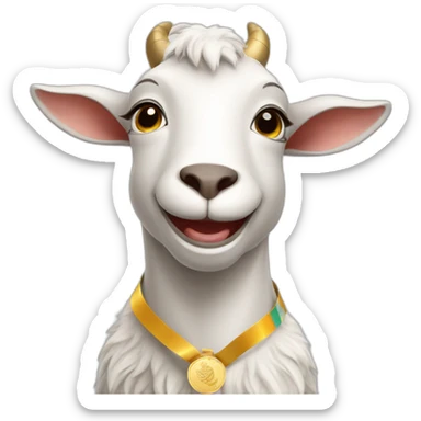 Happy goat with a gold medal sticker