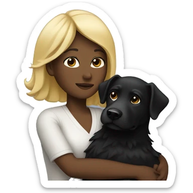 Cuddling with Black dog as a blond woman sticker