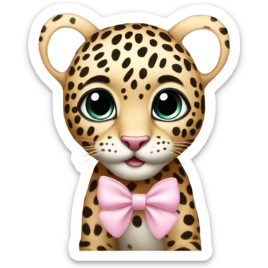 baby leopard with light pink bow and big cute eyes sticker