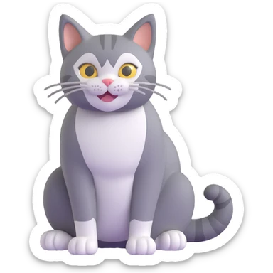 a sitting cat with a white nose and underbelly, gray fur elsewhere, friendly expression sticker
