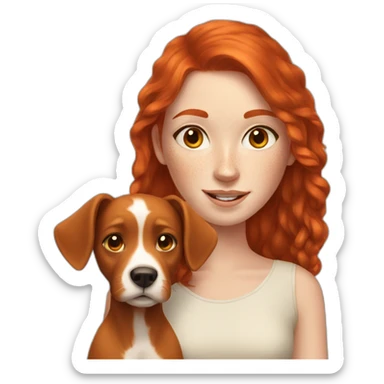 red head girl with freckles with small dog sticker