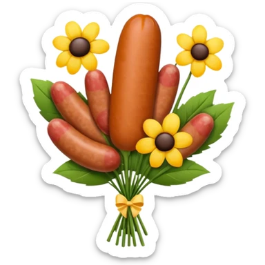 Make emoji flower bouqet from base sausage, holding bouqet white color sticker