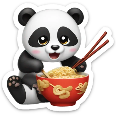 Panda eating ramen with chopsticks  sticker