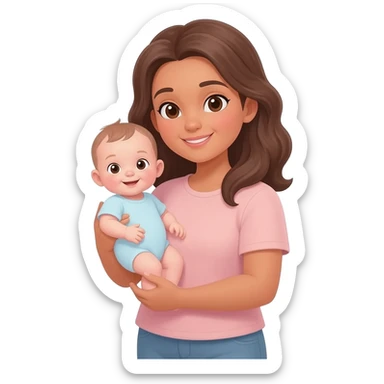 woman standing and holding a baby in her arms with light skin sticker