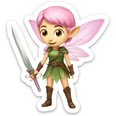 Female, forest fairy, fairy wings, pointed elf ears, short pink hair, vines, holding medieval sword sticker