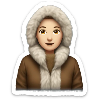 white woman with brown hair and full furrcoat andfurhat sticker