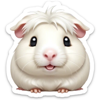 Cinematic Comical White Guinea Pig Portrait Emoji, Head tilted dramatically with an exaggeratedly amused expression, featuring a glossy, pristine white fur with an adorably scrunched face, wide, expressive dark eyes filled with playful disbelief, Simplified yet hilariously expressive features, highly detailed, glowing with a slightly sassy glow, high shine, dramatic yet playful, stylized with an air of cheeky mischief, bright and endearing, soft glowing outline, capturing the essence of a spirited and over-the-top guinea pig, so meme-worthy it feels like it could side-eye its way into internet fame instantly! sticker