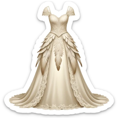 Hyper Realistic ornate Wedding dress displays  with feathers  sticker