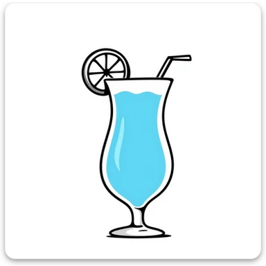 blue curaçao tropical cocktail in a hurricane glass, flat vector illustration sticker