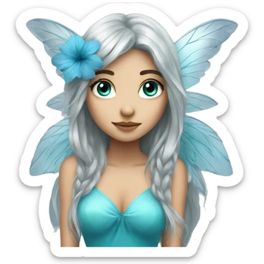 Beautiful, flower, fairy, blue, turqoise, silver, long hair, big wings sticker