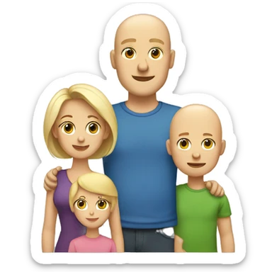 Blonde mom, bald dad, two sons, and one daughter sticker