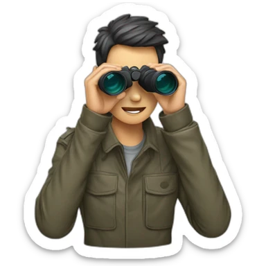 person using binoculars looking forward crouching sticker