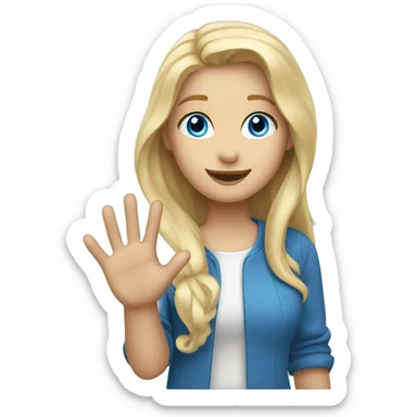 blonde long hair blue eyes girl waving hand sticker