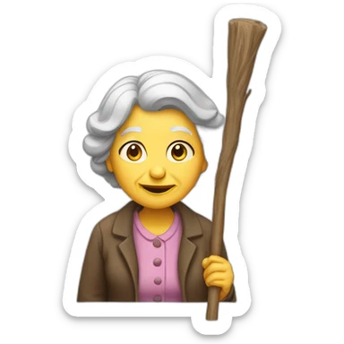 an old lady with a stick\ sticker