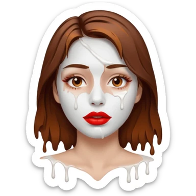 Brown Hair Woman , white paint , drip, face, hot  Sexy, lips sticker