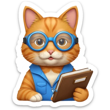 funny cat with planner with blue goggles sticker