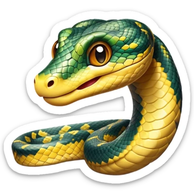 cinematic-cute-python-portrait-emoji,-head-tilted-playfully-and-inquisitively,-with-a-sleek,-patterned-body-accented-by-vibrant-scales-and-round,-sparkling-eyes-full-of-charm,-simplified-yet-irresistibly-adorable-features,-highly-detail  sticker